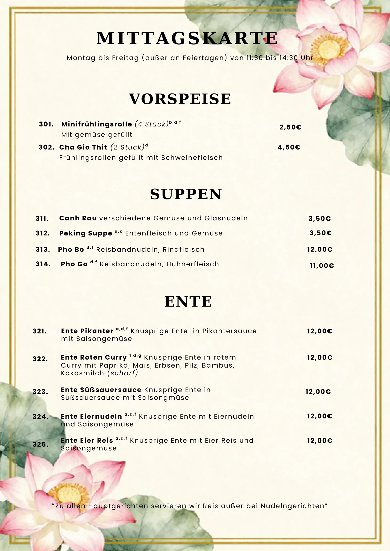 Speisekarte Seite 1